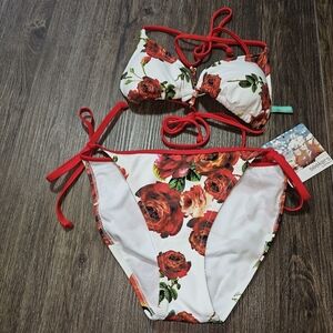 NWT Seekers Australia Rose Print Halter Neck Two-Piece Bikini Swimsuit SZ 8